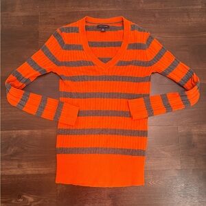 Tommy Hilfiger Orange and Gray V-Neck Sweater